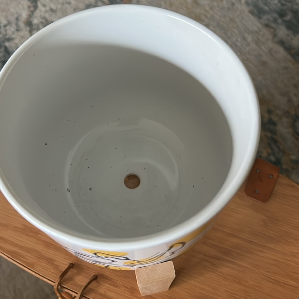 Disney Stitch Yellow Polka Dot Ceramic Planter with wooden holder 6”pot - Picture 3 of 8